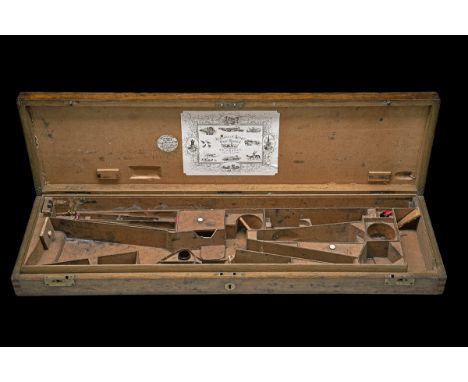 ALEXANDER HENRY, EDINBURGH AN OAK GUNCASE FOR A DOUBLE PERCUSSION RIFLE, fitted for 32in. barrels, leather-lined interior, li