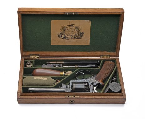 A GOOD CASED AND ENGRAVED 54-BORE PERCUSSION BEAUMONT ADAMS PATENT REVOLVER, serial no. 26198R, circa 1858, with 5 5/8in. blu