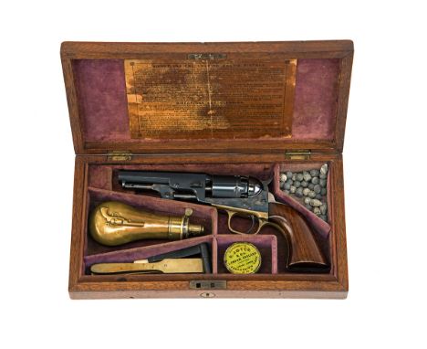 A CASED .31 PERCUSSION COLT 1849 POCKET REVOLVER, serial no. 157703, for 1859, with 4in. reblued octagonal barrel signed on t