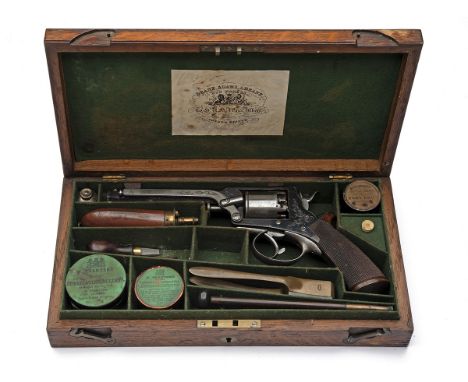 A GOOD CASED 54-BORE PERCUSSION TRANTER'S 4TH MODEL REVOLVER RETAILED BY WILLIAM POWELL &amp; SON, serial no. 10966T, circa 1