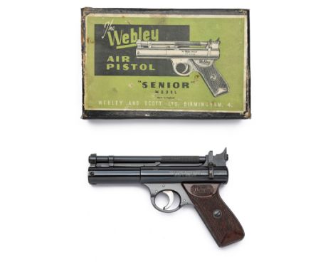 A BOXED .22 WEBLEY &amp; SCOTT SENIOR AIR-PISTOL, batch no. 857, circa 1950's-60's, with blued 6 5/8in. barrel, adjustable re
