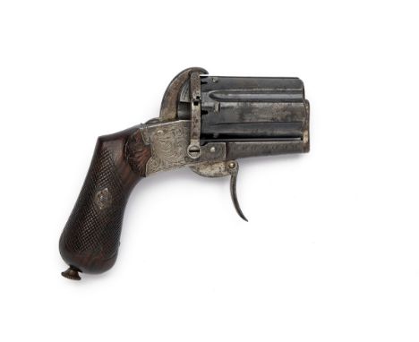 A 7mm PINFIRE POCKET PEPPERBOX REVOLVER, UNSIGNED, no visible serial number, circa 1865, with blued and fluted micro-rifled s