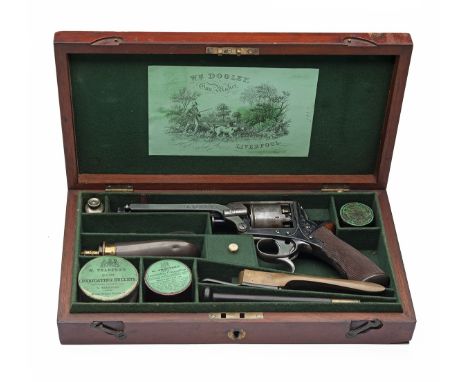 A GOOD CASED AND ENGRAVED 54-BORE PERCUSSION TRANTER'S 3RD MODEL REVOLVER RETAILED BY DOOLEY, LIVERPOOL, serial no. 7338T, ci