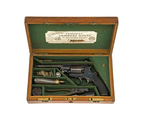A CASED 54-BORE BEAUMONT ADAMS DOUBLE ACTION PERCUSSION REVOLVER RETAILED BY E. M. REILLY, serial no. 40201, circa 1862, with