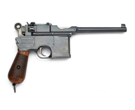 A FINE 7.63mm (MAUSER) MODEL C96 LARGE-RING 'BROOMHANDLE' PISTOL SIGNED MAUSER, serial no. 32037, with matching holster stock