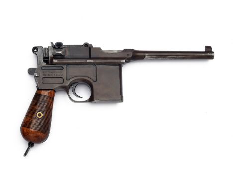 A 7.63mm (MAUSER) MODEL C96 'BROOMHANDLE' WARTIME COMMERCIAL PISTOL SIGNED MAUSER, serial no. 296734, with matching holster s