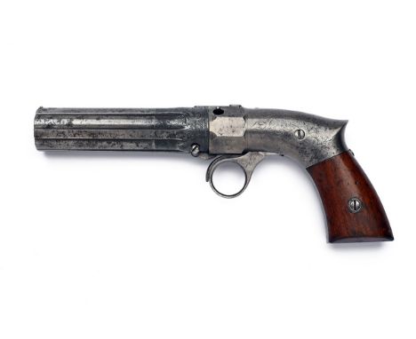 A .31 PERCUSSION HAMMERLESS BREAK-OPEN ROBBINS &amp; LAWRENCE PATENT PEPPERBOX REVOLVER, MODEL 'RIBBED BARREL', serial no. 45