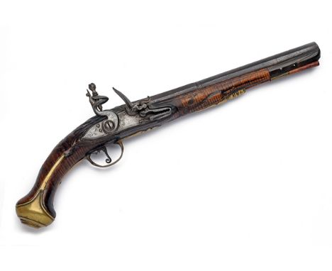 A 20-BORE FLINTLOCK HOLSTER PISTOL, UNSIGNED, no visible serial number, circa 1780, possibly Ottoman or Italian, with 10 1/2i