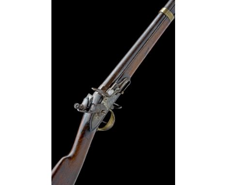 A BELGIAN MADE .730 FLINTLOCK CHARLEVILLE-TYPE RIFLED MUSKET, no visible serial number, circa 1820, with 40 1/2in. round iron