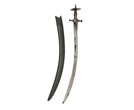 A RARE INDIAN TROOP ISSUED UNIT-MARKED INDO-PERSIAN TULWAR, mid 19th Century, with 25in. curved steel blade with a flat spine
