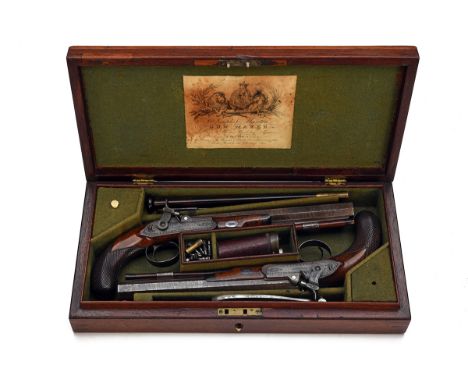 JOSEPH MANTON, LONDON A CASED PAIR OF 46-BORE PATCHLOCK DUELLING or TARGET PISTOLS, serial numbered 5938, for 1813 and conver