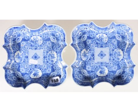 Pair of Spode porcelain net pattern dishes of square form, crescent mark, 20cm CONDITION REPORT: Dish 1:  clean condition.  A