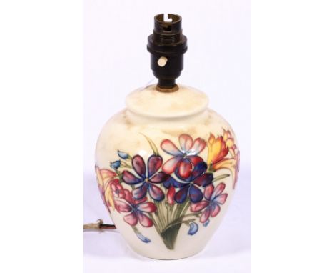 Moorcroft cream ground floral table lamp. impressed mark