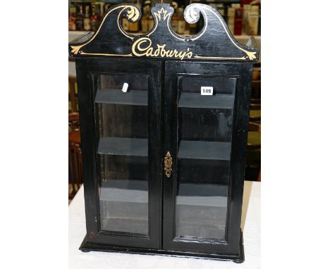 Cadbury's painted four shelf wall cabinet with swan neck pediment, 77cm