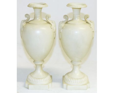 Pair of Royal Worcester white ground urn table lamp bases, 21cm CONDITION REPORT: Both dirty.  Generally in good condition.  