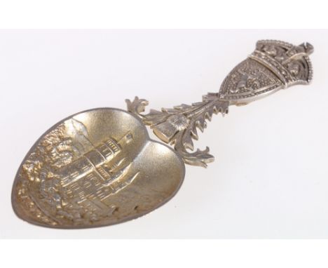 Scottish silver gilt "Balmoral" caddy spoon, maker W J F, Edinburgh, 8.5cm