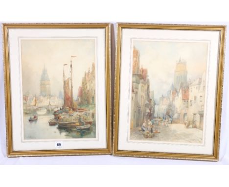 J R MILLER
Belfry of Ghent
Signed, watercolour, 37cm x 26cm
and a companion Dordecht 