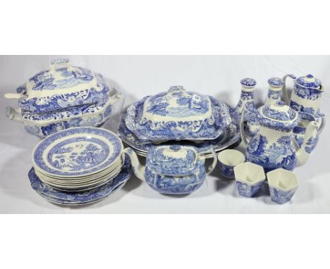 Copeland Spode Italian pattern  soup tureen, ladle, three ashets, coffee pots plates etc