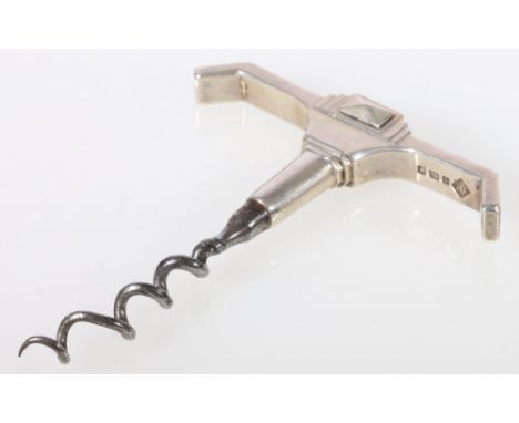 Art Deco silver corkscrew, maker J R London, 1933, 10.5cm