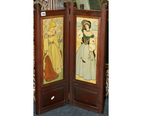 Secessionist style two fold fire screen CONDITION REPORT: 70cm high (fire screen).  Not prints, stained wood.