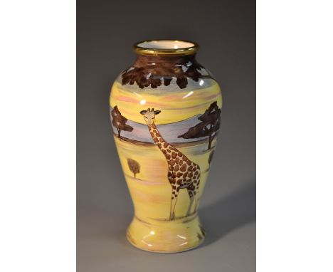 A Moorcroft enamel baluster vase, Samburn Giraffe, 8.5cm high, boxed;     Condition Report:  good condition