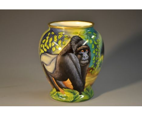 A Moorcroft  enamel vase, Silver Back Gorilla, 8cm high, limited edition, 56/200,  boxed    Condition Report:  good condition