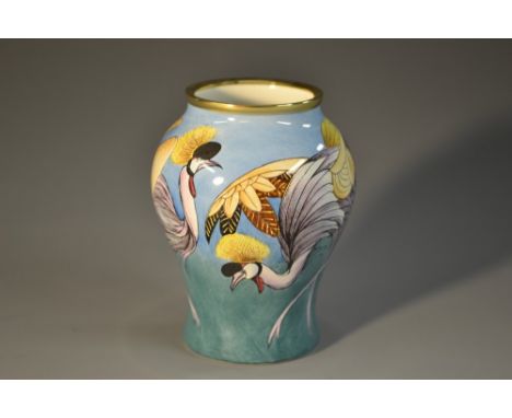 A Moorcroft  enamel vase, Crested Crane, 8cm high, boxed    Condition Report:  Good condition, first quality