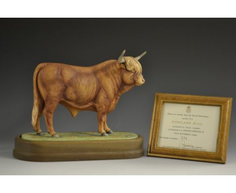 A Royal Worcester Highland Bull, modelled by Doris Lindner, 18cm high, printed crown and circle mark in black, 134/500,  wood