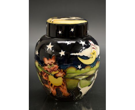 A contemporary Moorcroft Nursery Rhyme series ginger jar, Hey Diddle Diddle, tube lined with cat and fiddle, dog and moon, , 