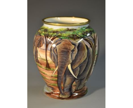 A Moorcroft  enamel vase, Elephants, 8cm high, limited edition, 45/200,  boxed    Condition Report:  First quality, good cond