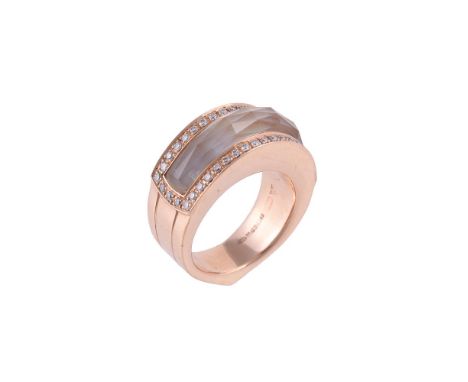 Y STEPHEN WEBSTER, MINI CRYSTAL HAZE AND DIAMOND BAND RINGthe mother of pearl coloured foiled back facetted Crystal Haze pane