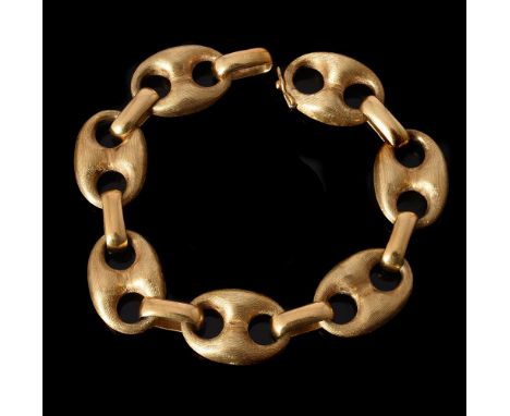 A 1970S 18 CARAT GOLD ANCHOR LINK BRACELET the textured anchor links with polished links between, with Sheffield 1974 import 