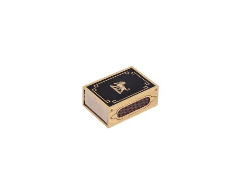 CARTIER, LONDON, AN 18 CARAT GOLD AND ENAMEL RECTANGULAR MATCHBOX HOLDER LONDON 1987, STAMPED 'CARTIER 33230' the upper side 