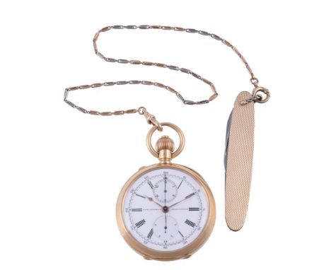 Y PIGUET GUILLAUME & CO.AN 18 CARAT GOLD KEYLESS WIND RATTRAPANTE CHRONOGRAPH OPEN FACE POCKET WATCH, NO. 8632, CIRCA 1900 Mo