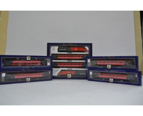 Lima OO Gauge British Outline Virgin High Speed Train Pack and Coaches, a boxed L149916 four car pack Storm Force in red and 