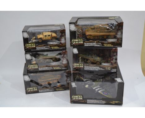 Forces of Valor 1:32 Scale Military Vehicles, a boxed group of six comprising, 86000 MKIV Spitfire 1944 with loose figure, 81