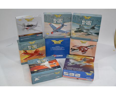 Corgi Aviation Archive 1:72 Scale Military Jet Aircraft, eight boxed limited edition examples, AA35009 Gloster Meteor RAF Cyp