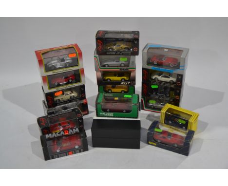 Modern Diecast Sports Cars, a 1:43 scale cased collection with card sleeves of mainly vintage sports cars Ferrari, Mercedes, 