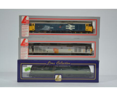 Lima OO Gauge British Outline Diesel Locomotives, a boxed trio Class 47 D1111 in Br green and Class 50 205007A5 50031 in BR b