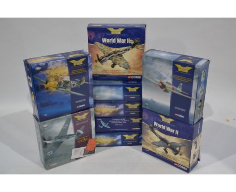 Corgi Aviation Archive 1:72 Scale WWII Axis Aircraft, nine boxed limited edition examples, including Messerschmitt AA32101, A