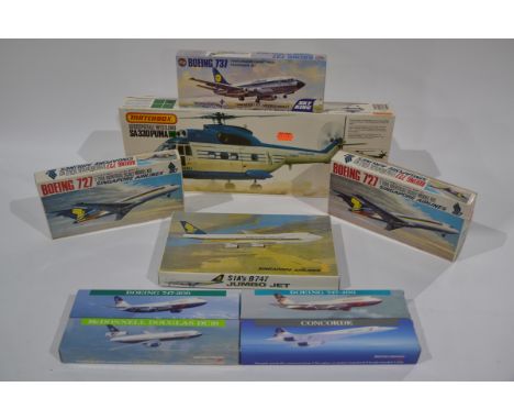 Civil Aircraft Plastic Kits and Desk Ornaments, a boxed group comprising Matchbox 1:32 scale PK-507 Puma helicopter, Airfix 3