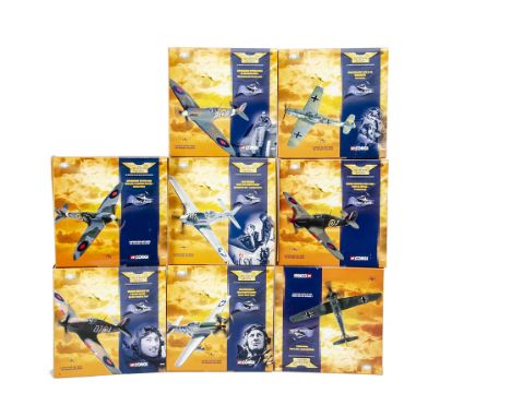 Corgi Aviation Archive 1:72 Scale WWII Flying Aces, eight boxed limited edition examples, comprising 49002 Douglas Bader, 490