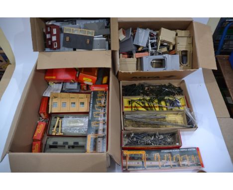 Triang and Hornby OO Gauge Lineside Accessories and Catenary, various items, unboxed grand suspension bridge, Hornby Dublo tw
