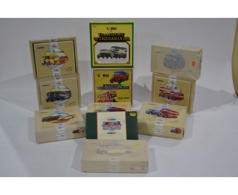 Corgi Classics Buses and Coaches, a boxed collection of vintage double and single deck buses and coaches including two vehicl
