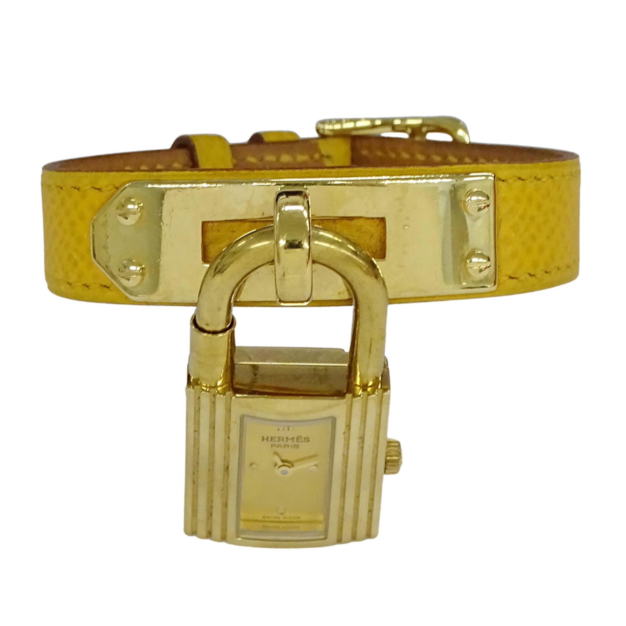 Hermes HERMES Women\'s Watch Brand Kelly Quartz QZ GP Leather KE1.201 Gold Yellow ○Z