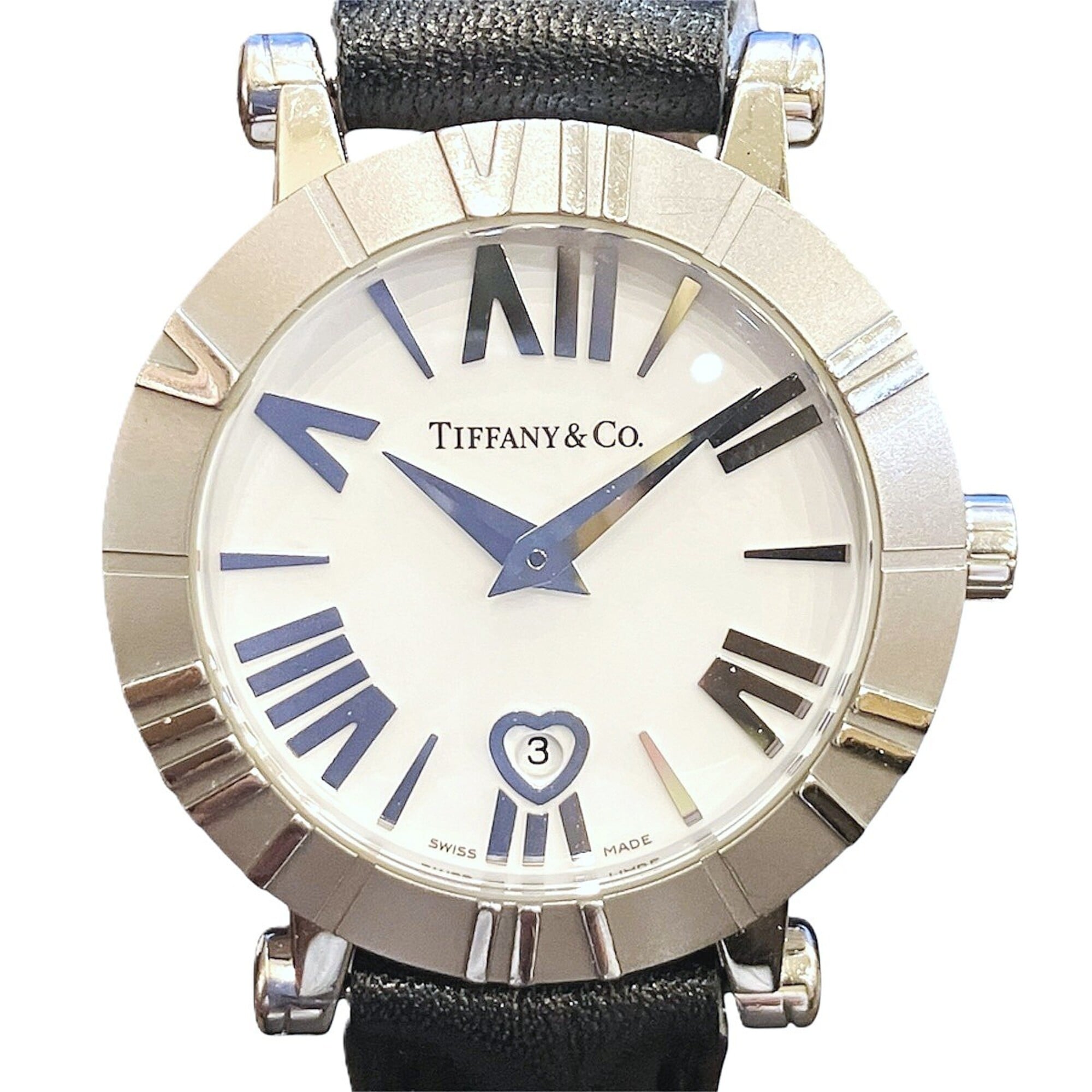 Tiffany & Co. Atlas watch, total weight 36.4g, stainless steel, genuine leather strap, quartz moveme