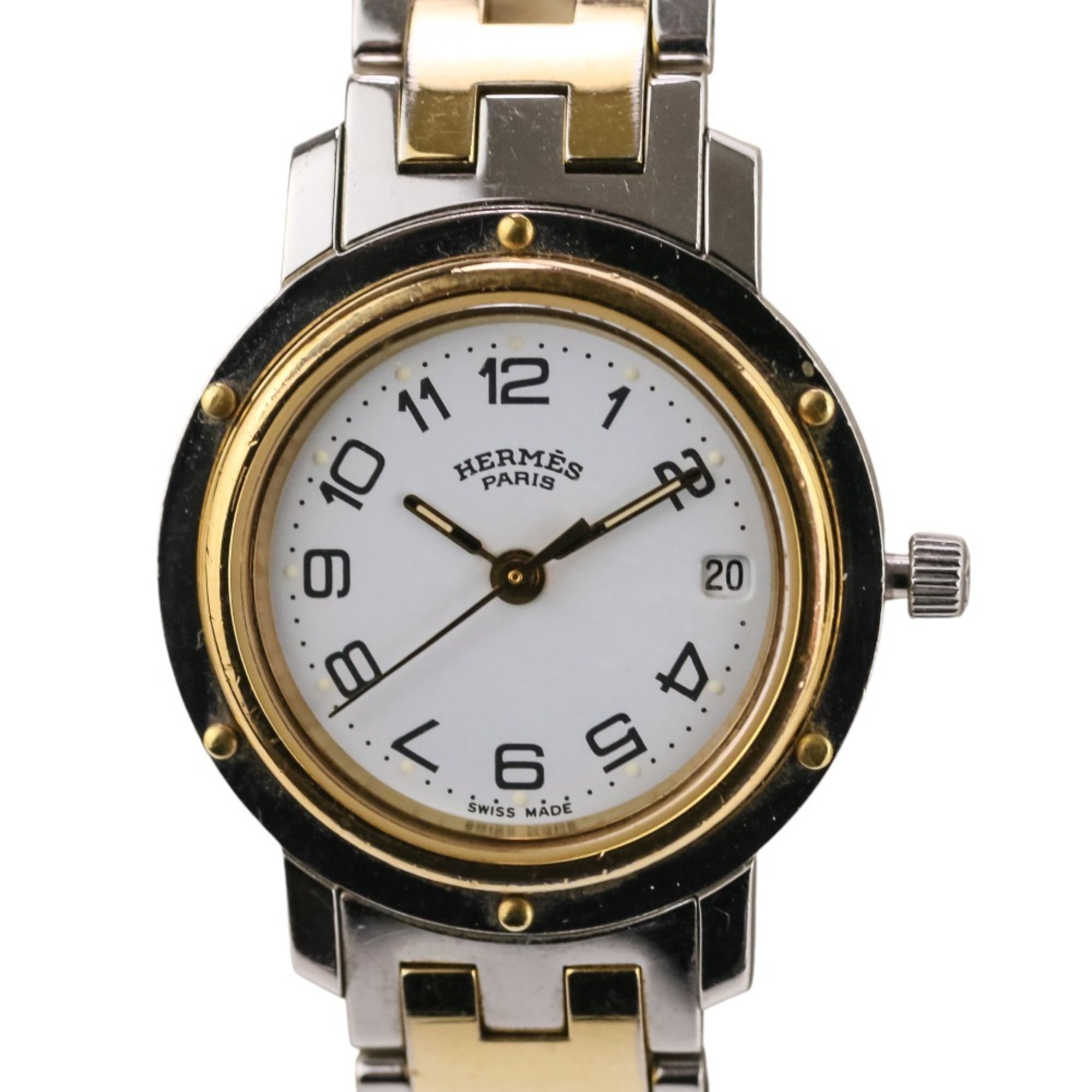 Hermes Clipper Combination Women\'s Quartz Watch CL3.240 White Dial with Silver and Gold Colors