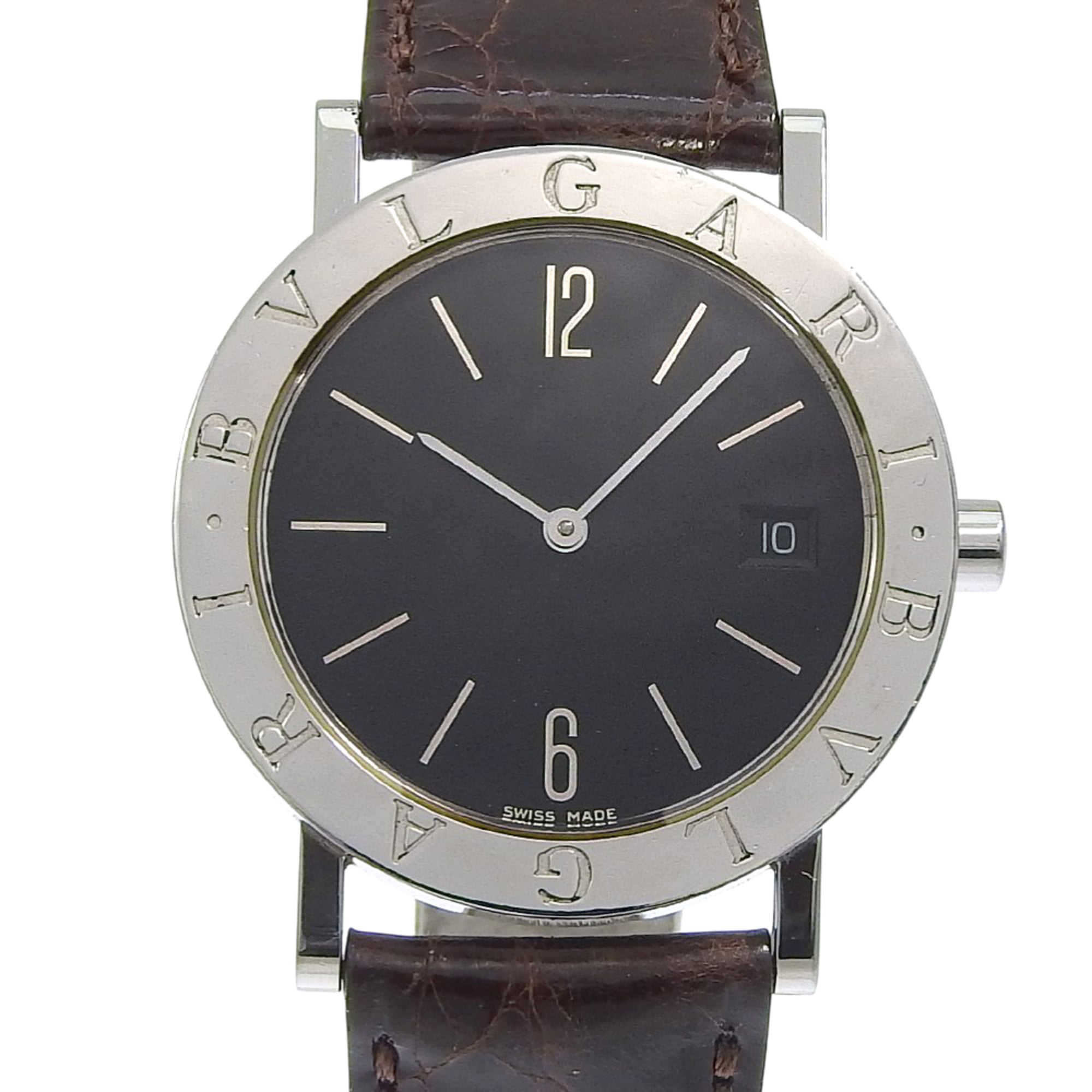 BVLGARI Watch BB33SLD Stainless Steel x Leather Quartz Analog Black Dial Bvlgari Unisex