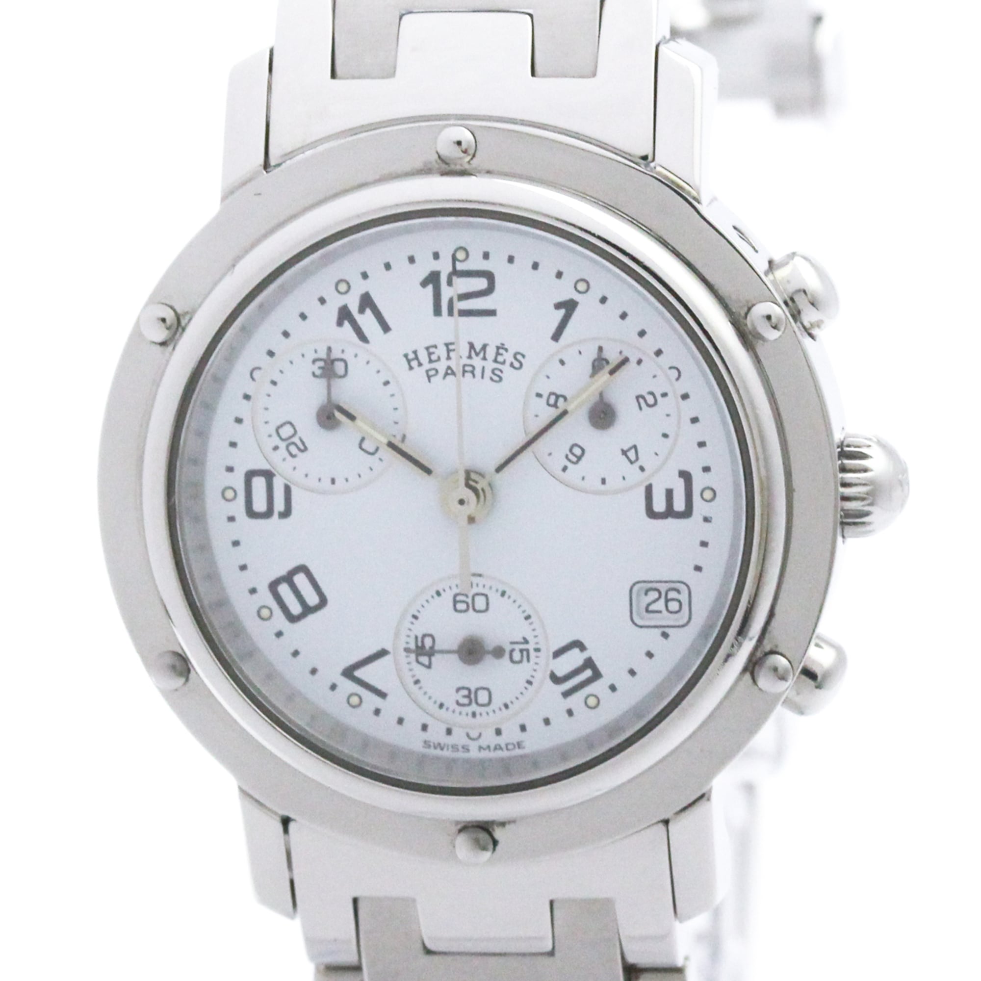 HERMES Clipper Chronograph Steel Quartz Ladies Watch CL1.310 Polished