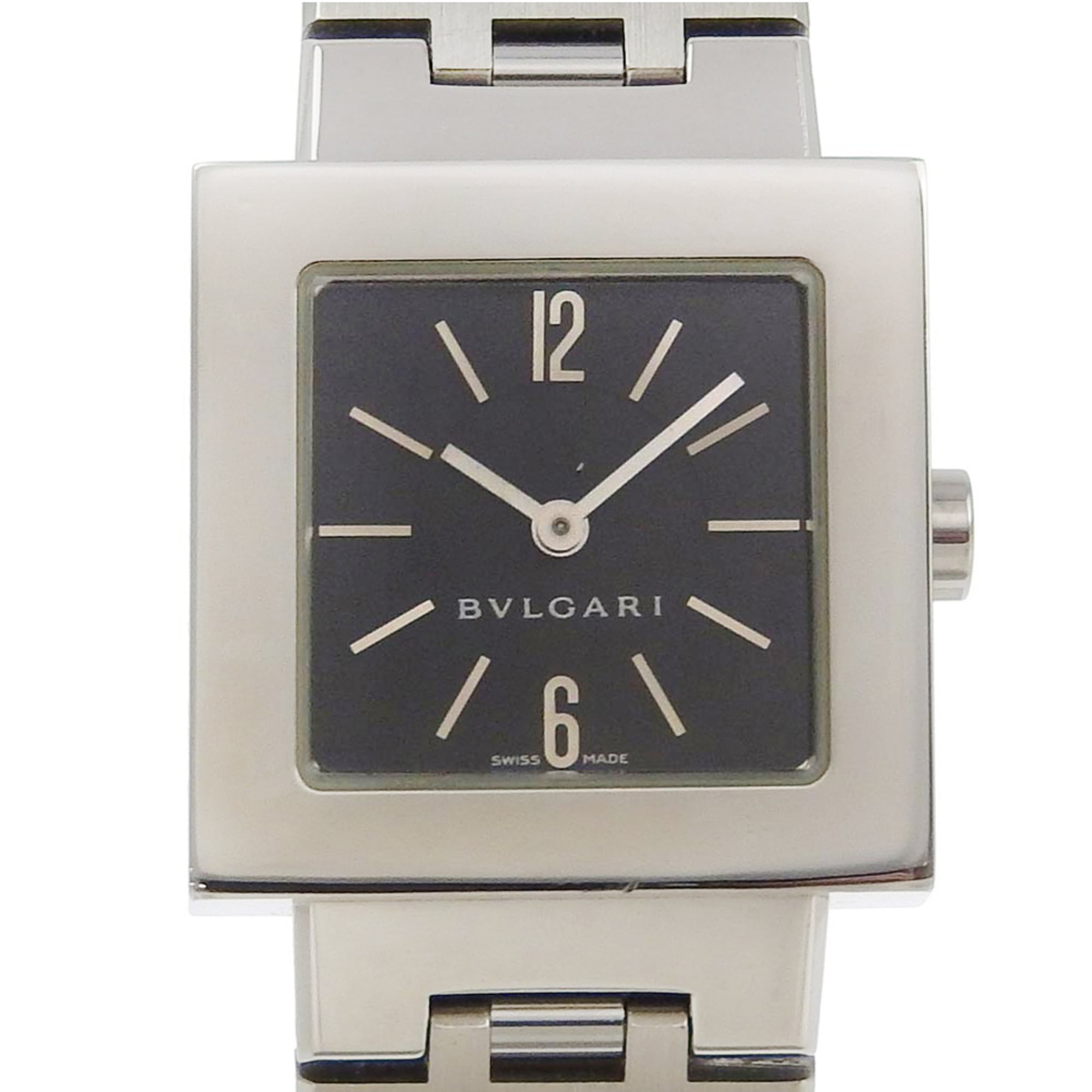 BVLGARI Quadrado SQ22SS Stainless Steel Watch with Quartz Movement, Analog Display, Black Dial, for